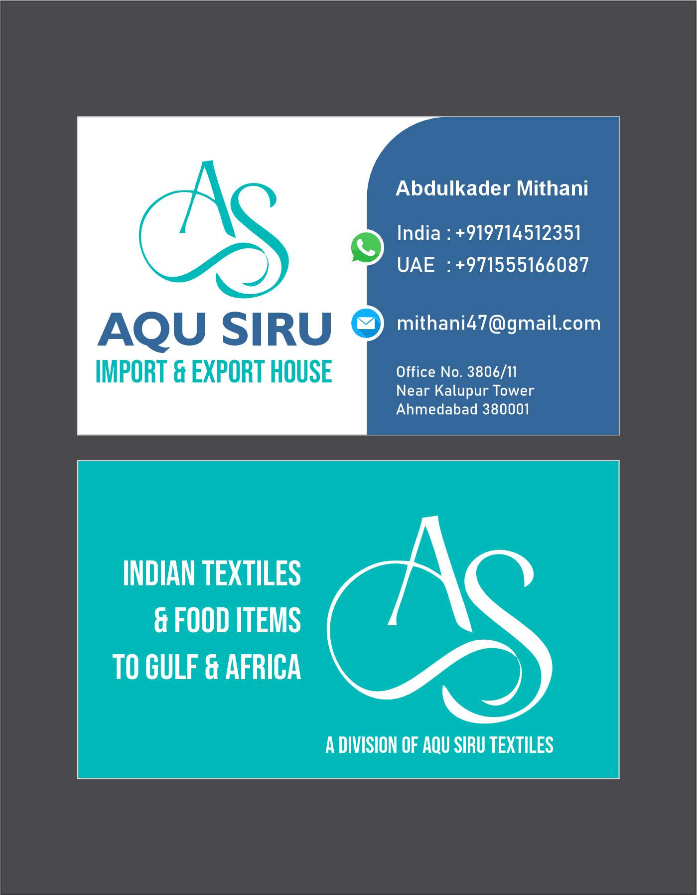 Logo Design & Visiting Card Design for Aqu Siru Textiles