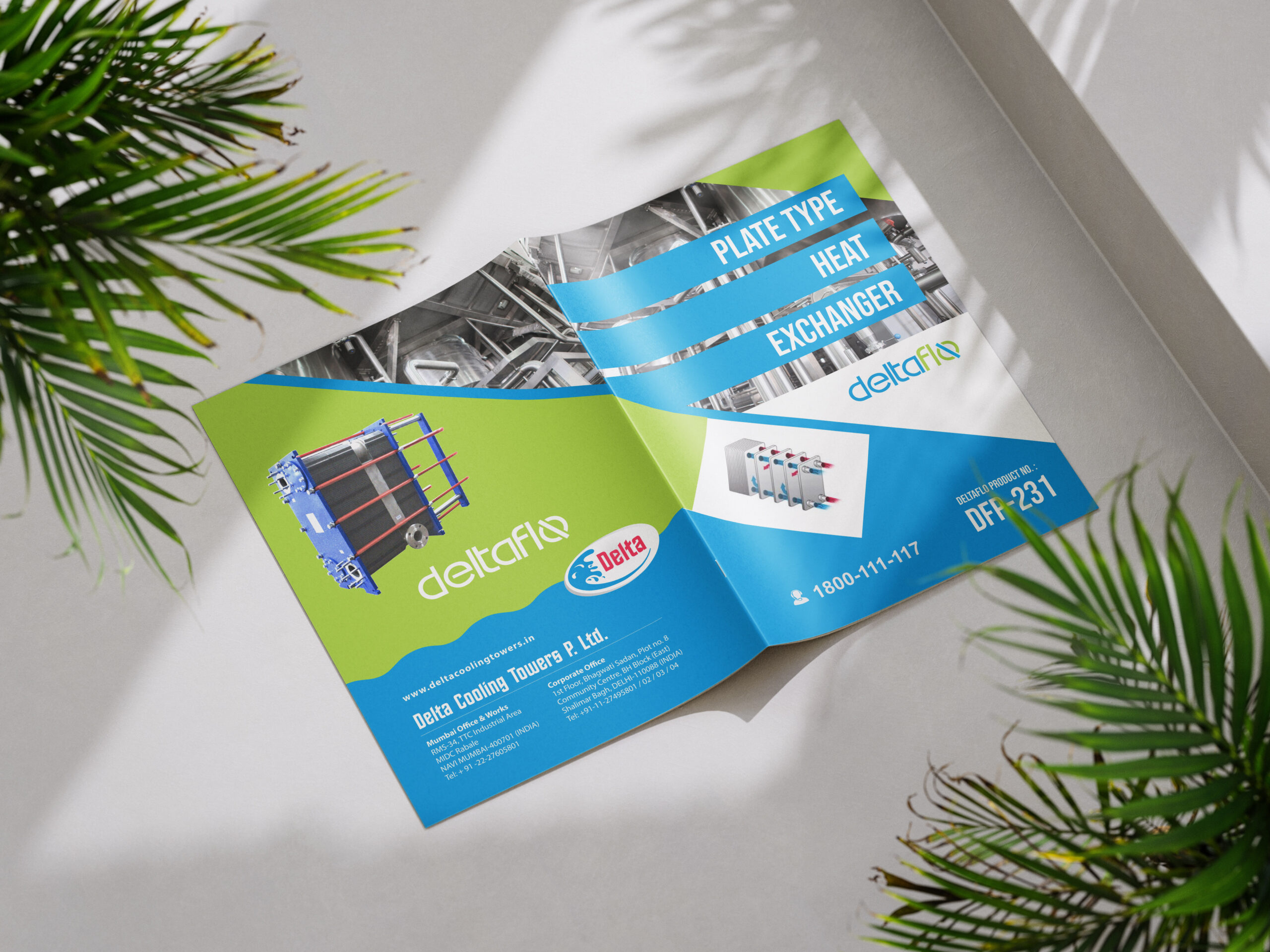Brochure Design for Deltaflo Plate Type Heat Exchanger of Delta Cooling Towers by Creativo Camaal Freelance Graphic Designer from New Delhi India
