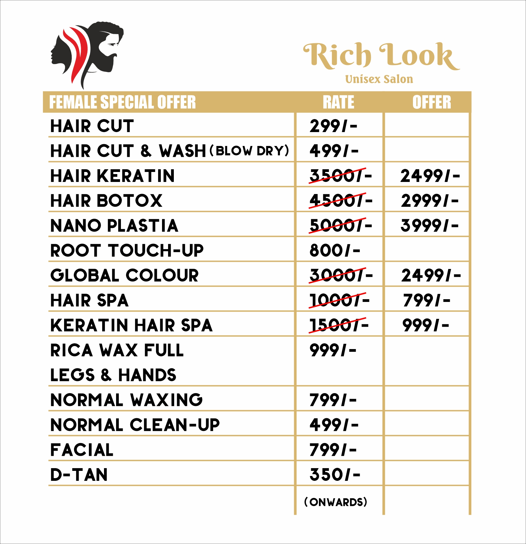 Menu Board Design for Rich Look Salon by Freelance Graphic Designer Creativo Camaal from Mumbai India