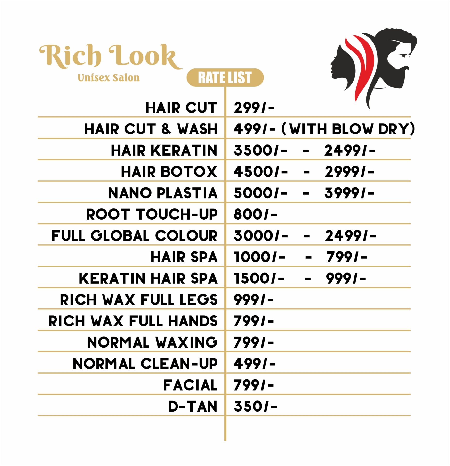 Menu Board Design for Rich Look Salon by Freelance Graphic Designer Creativo Camaal from Mumbai India