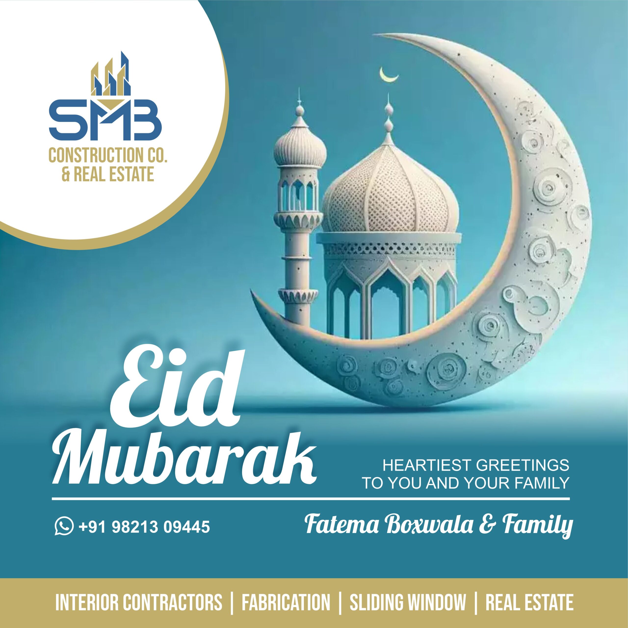 Eid Mubarak Greeting Card Design for SMB Construction by Creativo Camaal Freelance Graphic Designer from Mumbai India