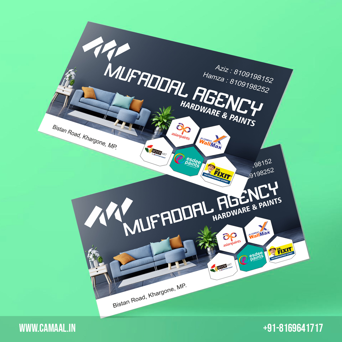 Business Card Design for Mufaddal Agency Paint Wholesaler in Khargone MP by Creativo Camaal