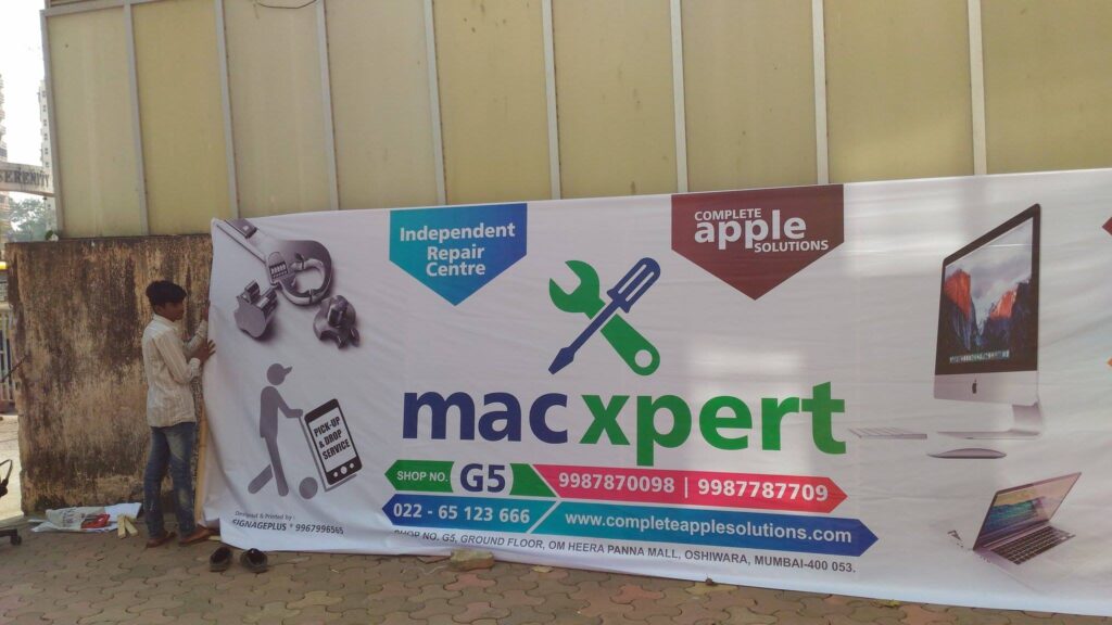 Flex Signboard Banner Designing, Printing and Installation for Mac Xpert Mumbai by Creativo Camaal