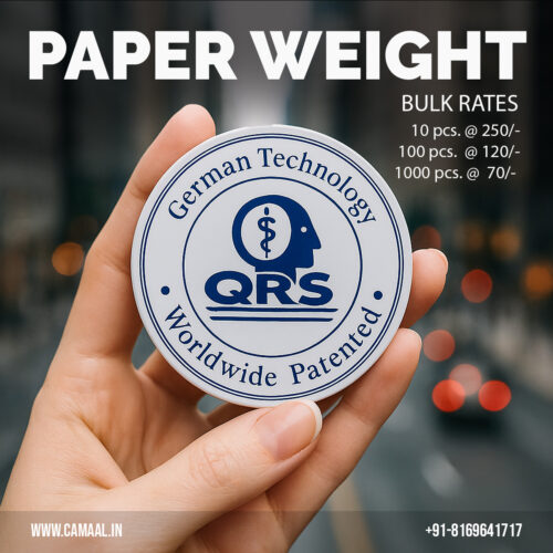 Acrylic Paper Weight with either UV Logo / Text printed on Clear Acrylic or White Vinyl Printed on both sides sandwiched in total 10mm Acrylic